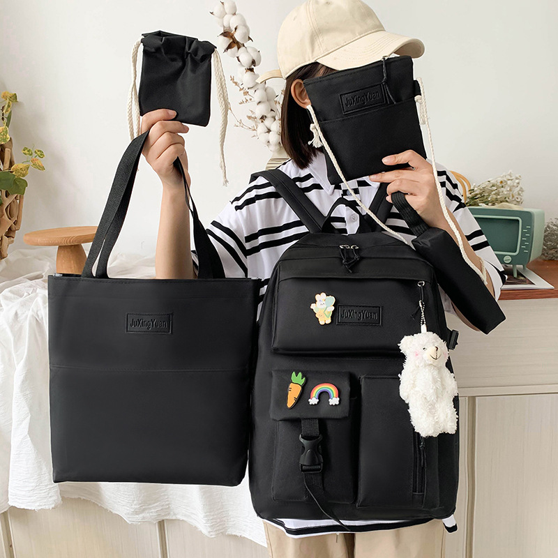 New type of schoolbag for girls, Korean version, Harajuku style, large-capacity campus five-piece set, girls' backpack, student backpack details Picture
