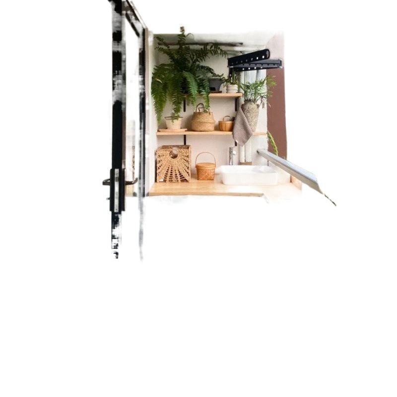eQp custom-made balcony laundry cabinet, solid wood countertop renovation design, storage cabinet, shelf, storage cabinet, sink one Item Picture