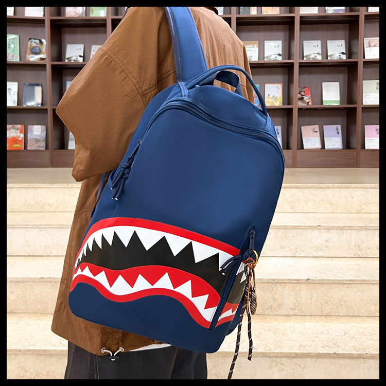 Cross-border men's backpacks, travel bags, fashionable backpacks, student schoolbags, large-capacity street trend shark bags Application Scenario
