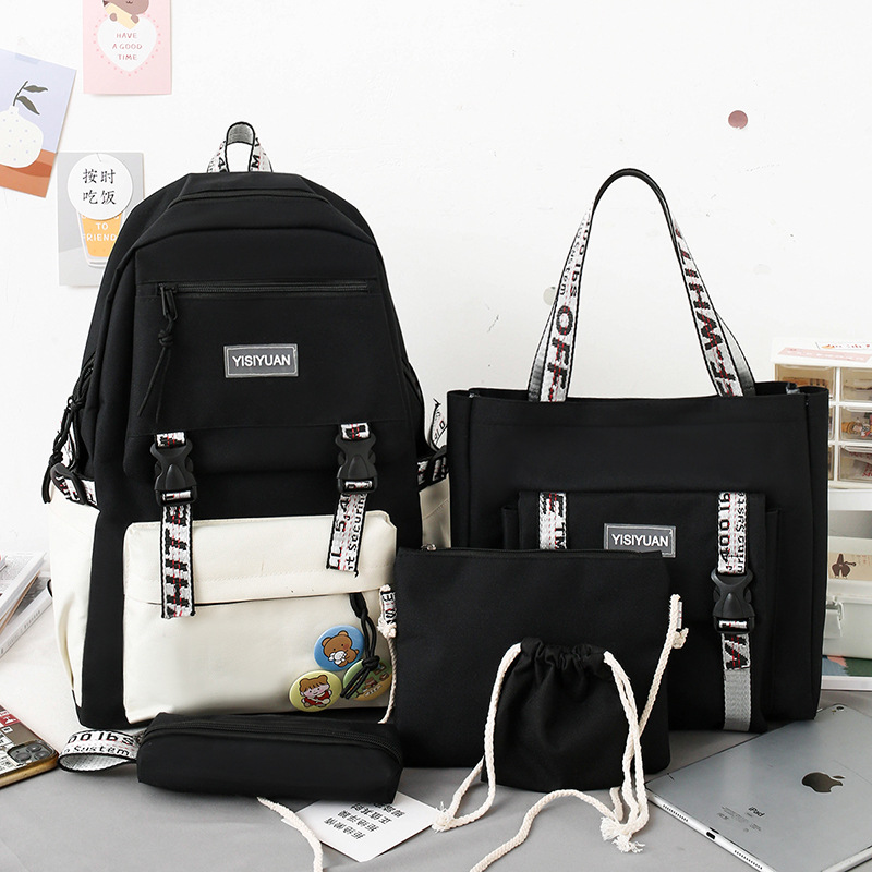 Customized Korean version of Harajuku ulzzang five-piece backpack for girls, large-capacity portable schoolbag for primary school students details Picture