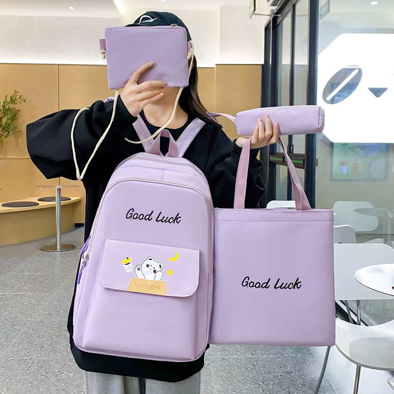 Large-capacity backpack, simple and multi-functional casual backpack in Korean style, cute for girls, solid color schoolbag for junior and senior high school students details Picture