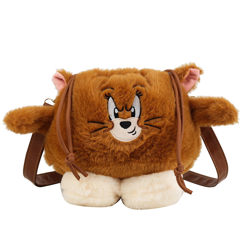 New cartoon plush bag, girlish crossbody bag, claw machine doll exchange for cat personality drawstring mouse single-shoulder bag Item Picture
