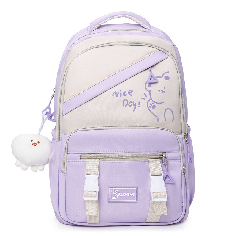 Korean version large-capacity lightweight and lightning-resistant junior high school schoolbag, color-blocking trendy brand rabbit backpack, girls' high school appearance level make-up class bag full figure