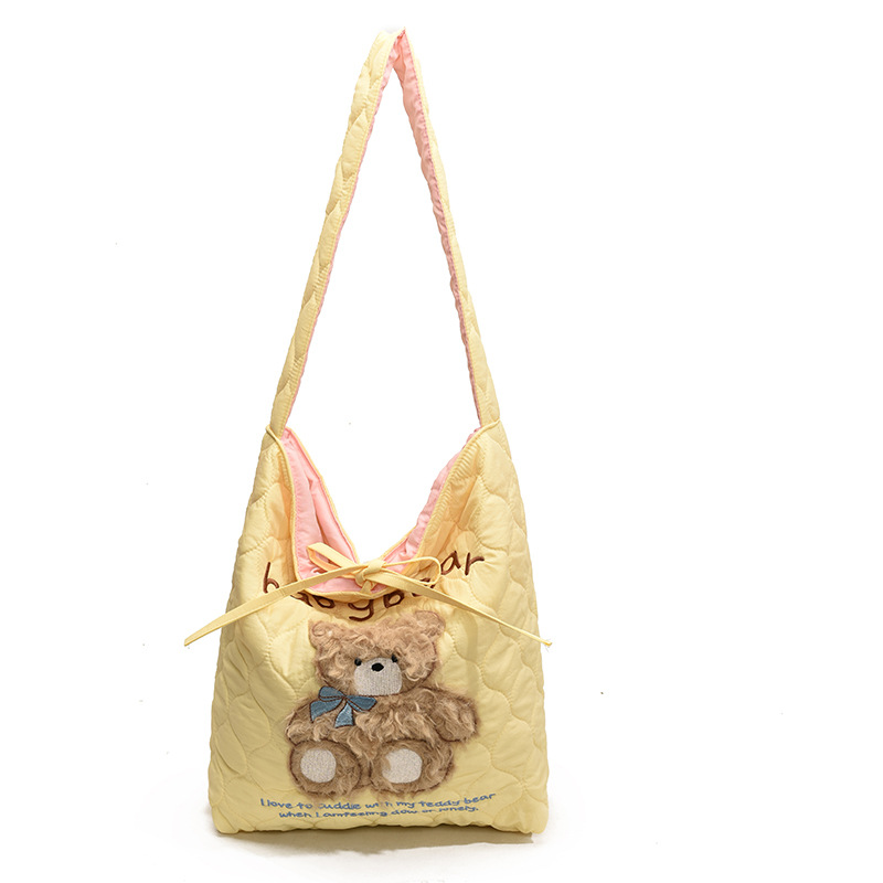 Cute cartoon embroidered pattern single-shoulder bag 2024 autumn/winter Korean-style large-capacity tote bag student class bag Item Picture