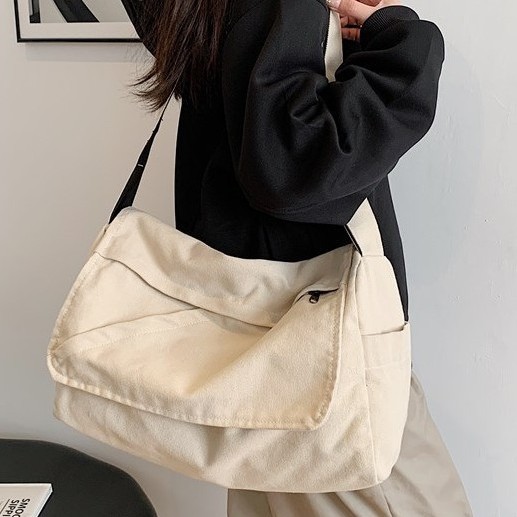 Postman bag for both men and women, new Spring 2025 large-capacity canvas crossbody bag, single-shoulder bag, casual school bag Specification drawing