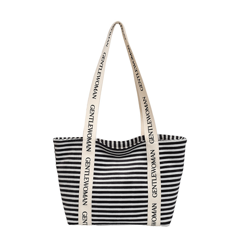 New striped large-capacity handbag, versatile new tote bag, portable handbag for going out, autumn and winter bag Item Picture