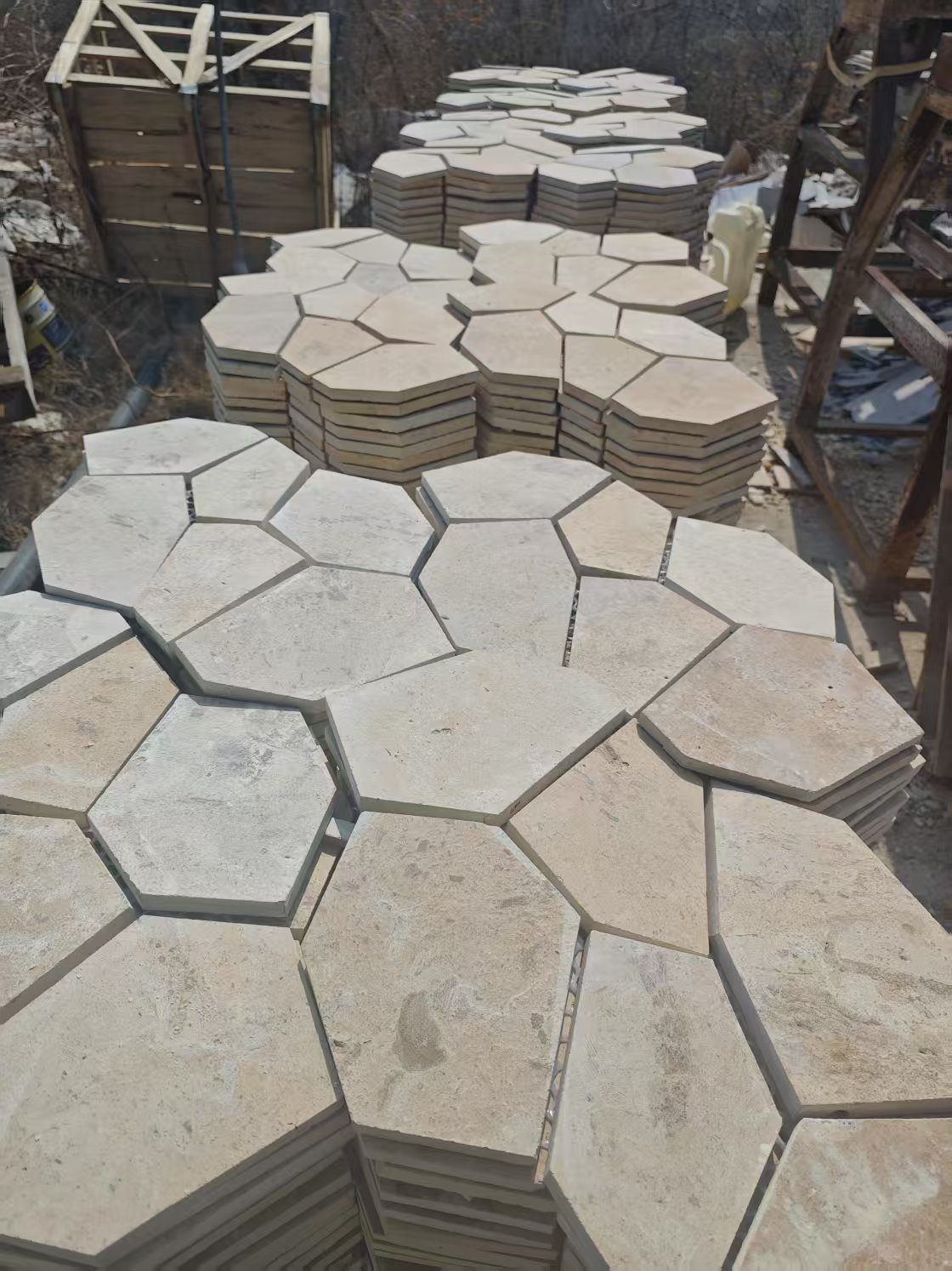 Natural lime stone cave stone villa garden floor antique tiles, interior and exterior wall background cultural stones, courtyard floor tiles Application Scenario