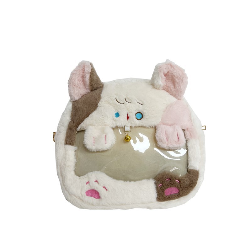 A new trendy and versatile cartoon cute plush 2D cat big mouth pain bag, fresh and sweet double-shoulder crossbody bag gift Item Picture