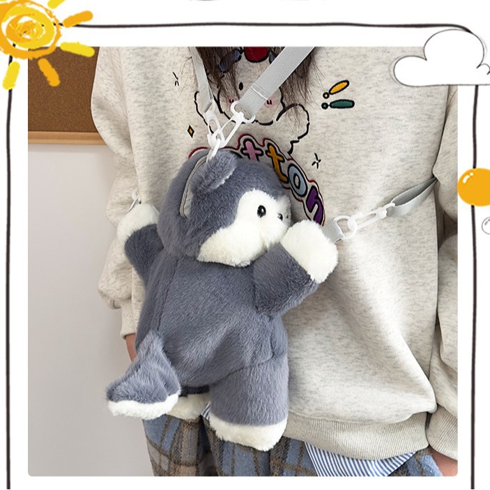 Cute plush toy crossbody backpack, cute plush bag, crossbody style brown bear crossbody bag, plush crossbody bag full figure