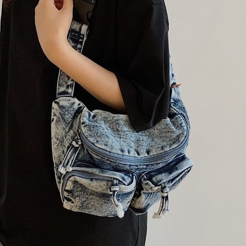 Crossbody bag, Japanese large-capacity functional design postman bag, retro denim bag, college student class backpack Specification drawing
