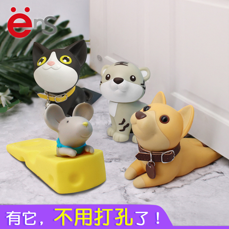 Cute cartoon animals, home safety, plastic door suction door stop, creative no-hole door stop, door handle, door plug full figure