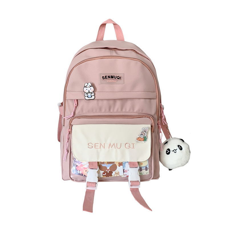 Large-capacity simple forest-style backpacks for girls in contrasting colors, forest-style nylon water-resistant backpacks and schoolbags for junior and senior high school students wholesale Item Picture