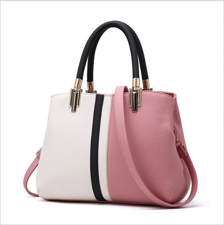 2022 New color block large bag for foreign trade, trendy and fashionable single-shoulder large capacity handbag, casual PU leather women's bag Specification drawing