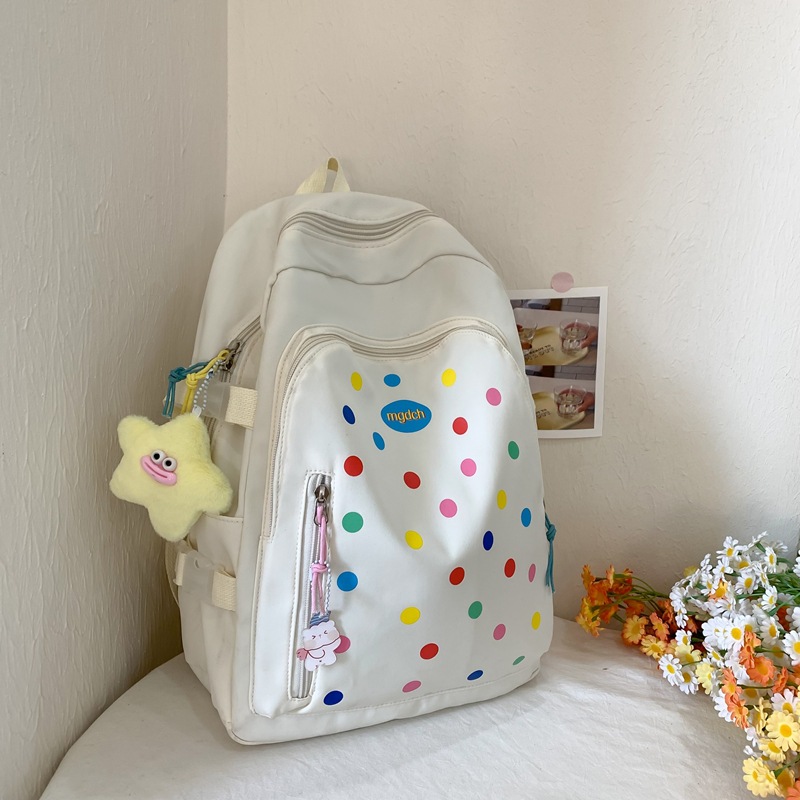 Korean polka dot printed dopamine backpack, cute and sweet student schoolbag, junior high school and senior high school campus travel backpack Specification drawing