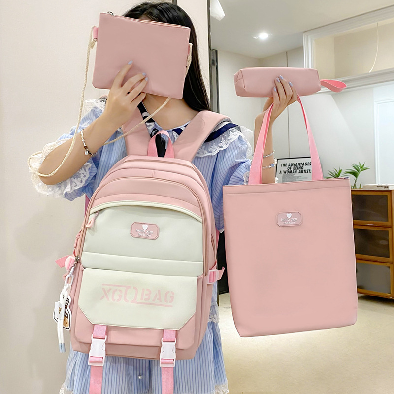 Large-capacity junior high school backpack, four-piece set of schoolbags for students in grades three to six, fresh and versatile tutorial backpack Specification drawing