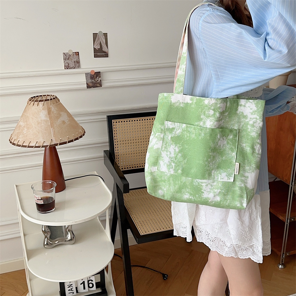 38291 new retro ink-wash artistic tie-dyed fabric canvas bag, casual bag, single-shoulder bag, crossbody bag full figure