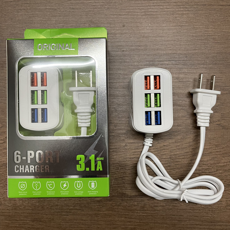 The new 6usb multi-port mobile phone charger is compatible with both Apple and Android 3a sockets full figure