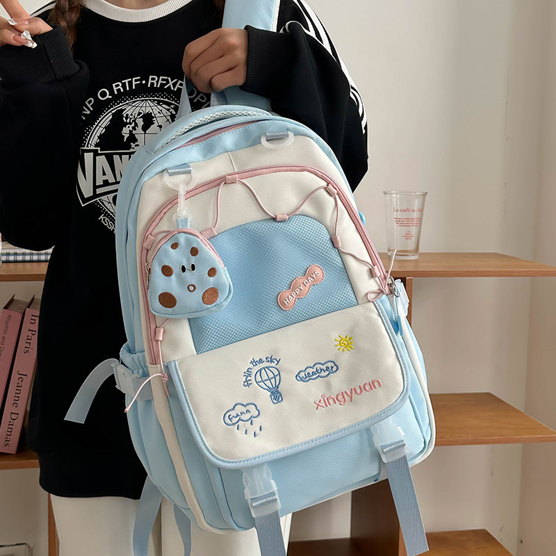 High appearance level, cute and fresh, color-blocking schoolbag with multiple layers, adorable letter embroidery backpack for primary and secondary school girls Application Scenario