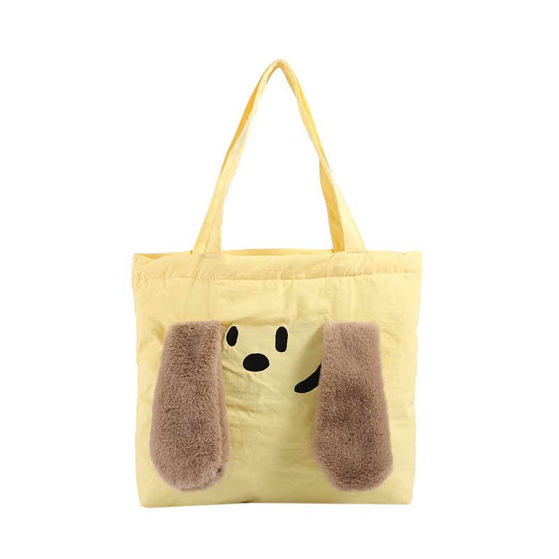 Cute cream-stuffed, fluffy, cotton-padded, large-capacity single-shoulder canvas bag, Tote, large-capacity casual design cartoon bag Item Picture