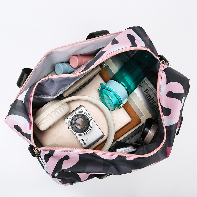 Simple graffiti letter travel bag, carry-on luggage bag, independent shoe compartment, sports and fitness bag, dry and wet separation yoga bag Application Scenario