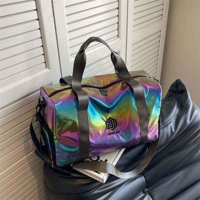 New cross-border short-distance colorful travel bag, fashionable casual sports and fitness bag, large-capacity dry and wet separation luggage bag Specification drawing