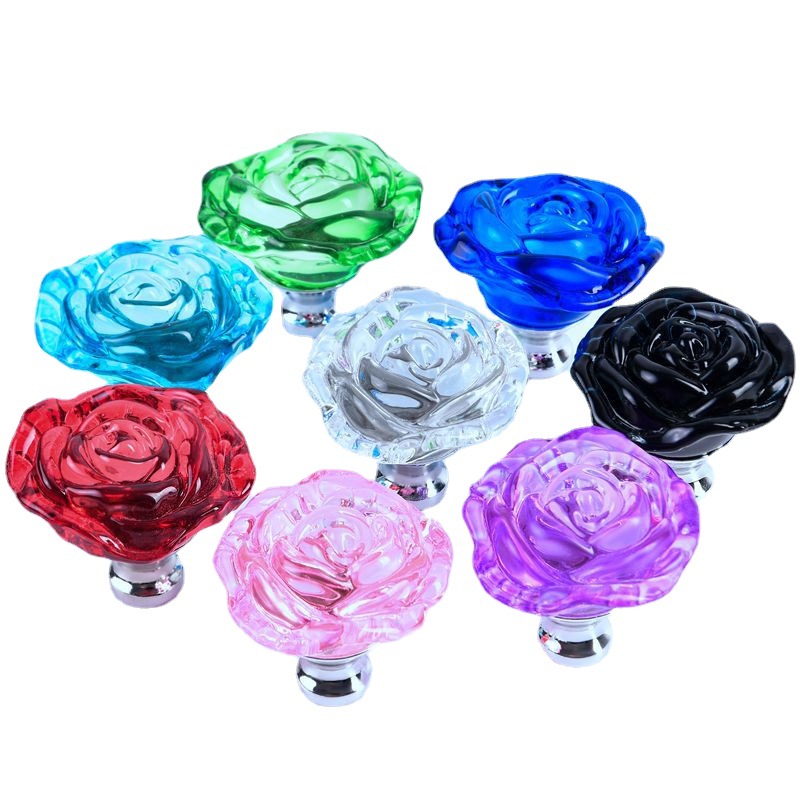 Colorful single-hole crystal rose handle, European-style wardrobe, cabinet, bedside, wine cabinet door, crystal handle, glass handle full figure