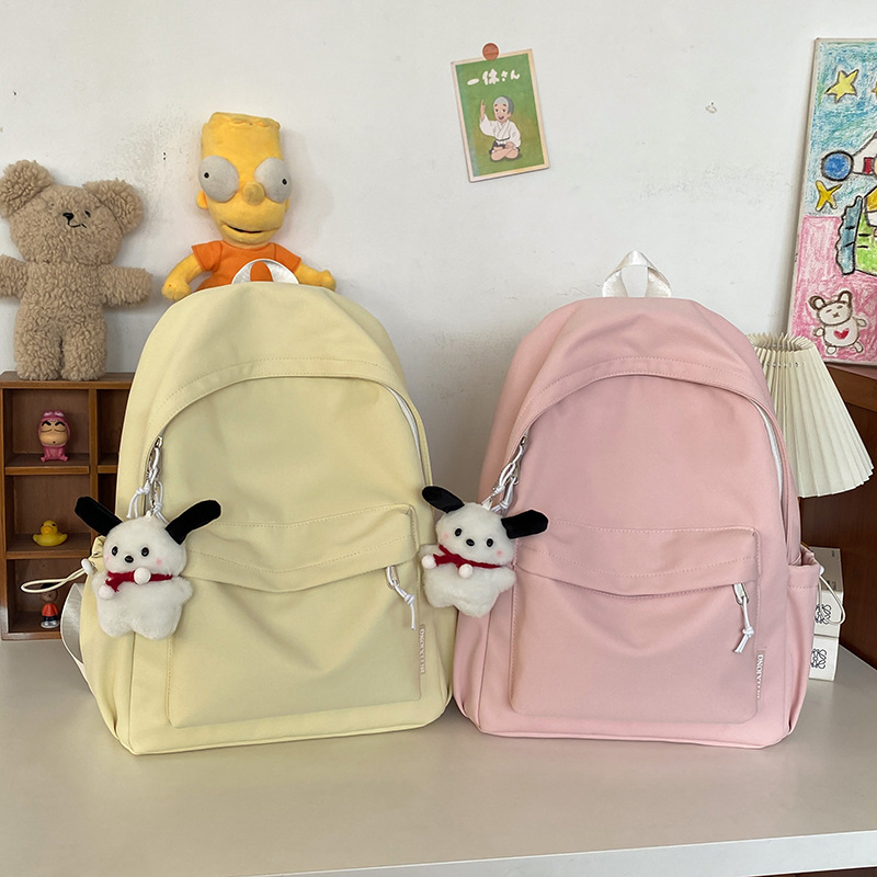 New cross-border schoolbag: Simple and large-capacity backpack for college students, casual solid-color backpack for high school and junior high school students details Picture