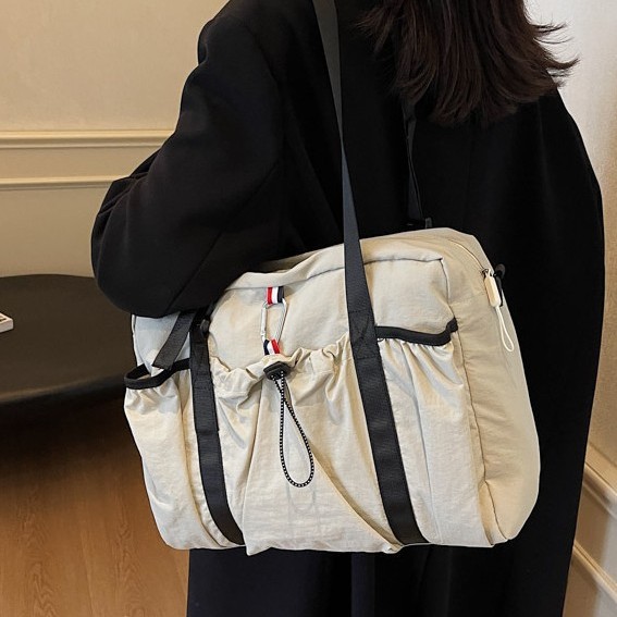 Multi-functional Korean-style casual fabric bag, lightweight large bag, large capacity, short business trip and travel single-shoulder bag, portable handbag full figure