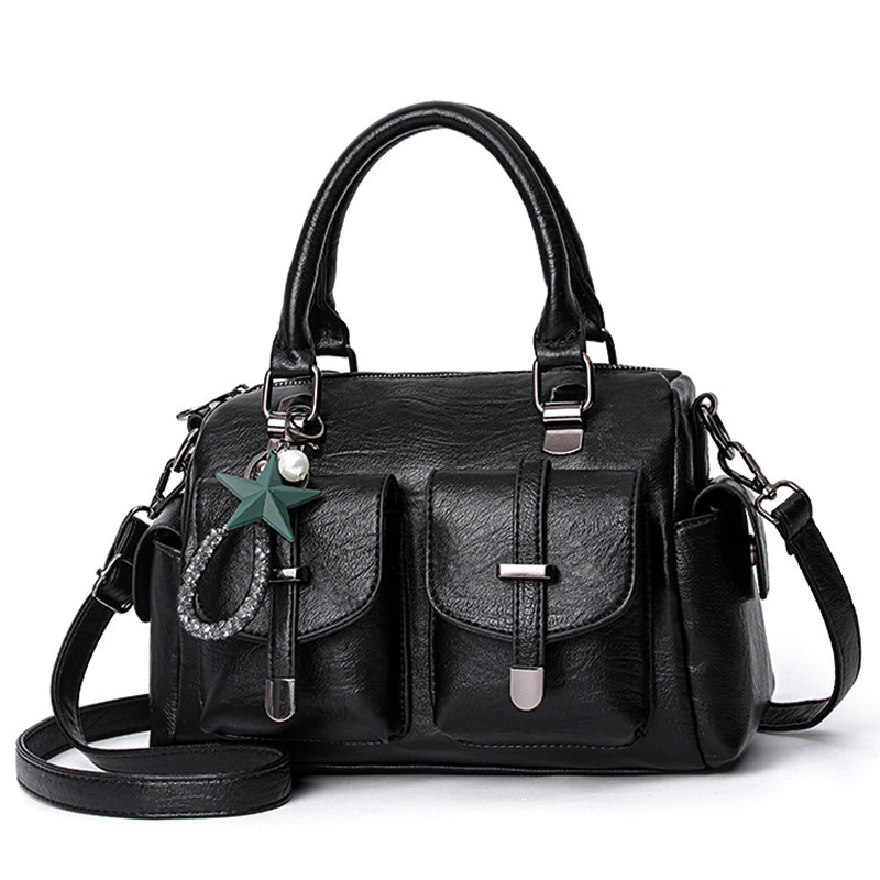 2024 New solid color, simple leather texture, fringed, personalized, large capacity, single-shoulder crossbody, foreign trade soft leather large bag details Picture