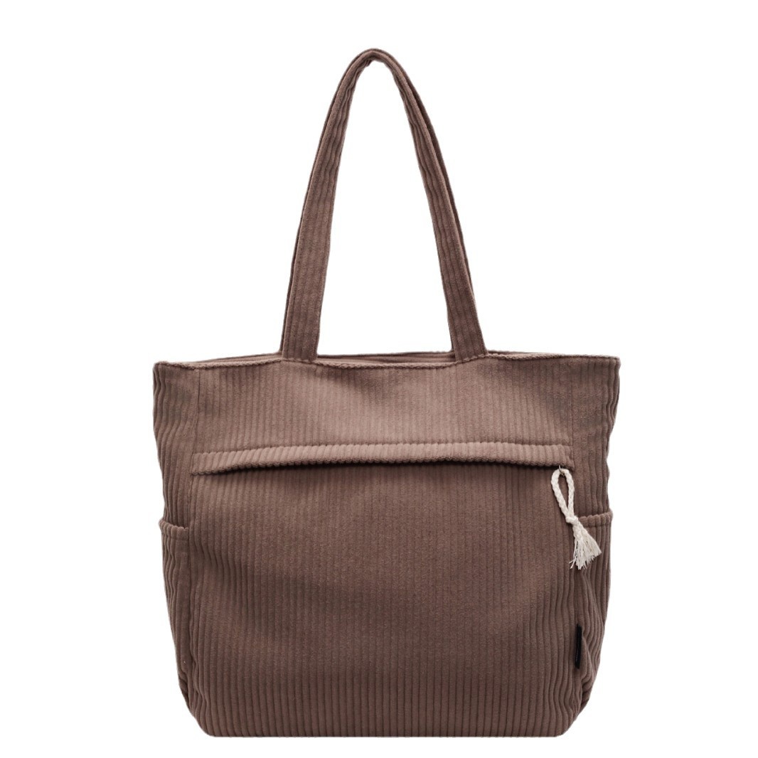 Retro Korean-style commuter bag for women, 2024 autumn/winter collection, corduroy tote bag, simple and versatile, high appearance level, single-shoulder bag Item Picture