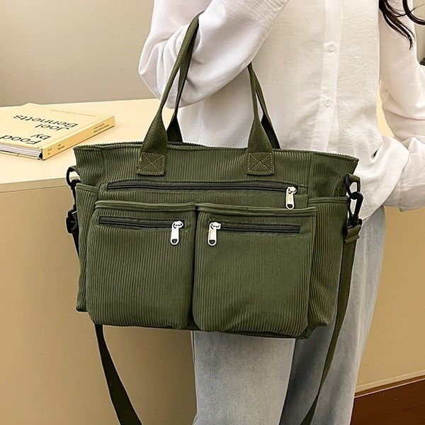 Large-capacity fashionable corduroy single-shoulder bag for women, Spring 2025 new style simple single-shoulder bag, versatile commuting crossbody bag details Picture