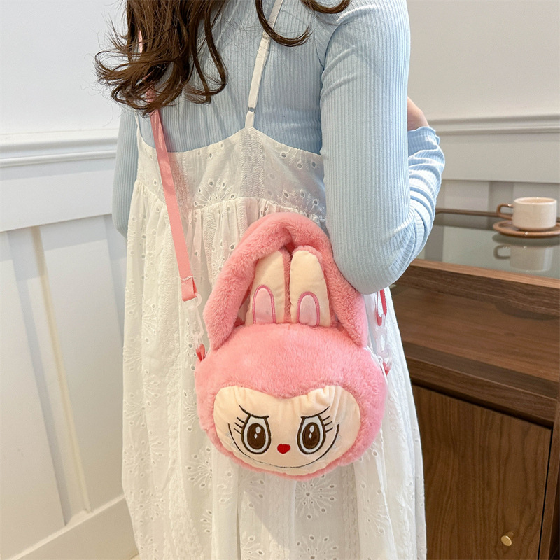 Cartoon and cute Bubble Mart City Park lababa crossbody handbag, furry crossbody bag cross-border wholesale Specification drawing