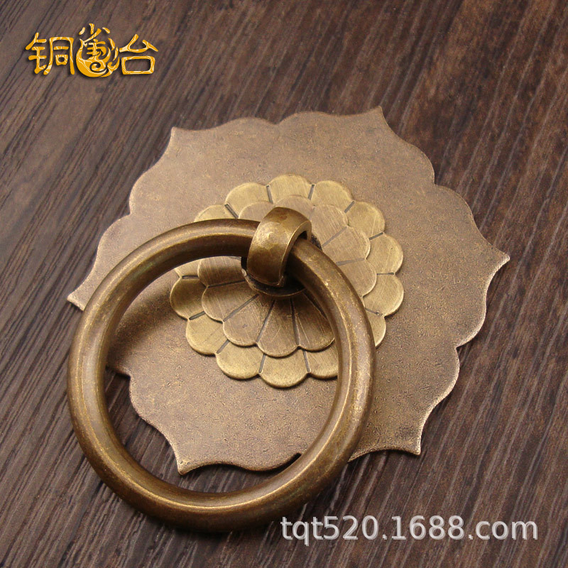 Hexagonal gasket ancient-style cabinet pure copper handle, retro cabinet door handle, new Chinese-style drawer hardware handle accessories full figure