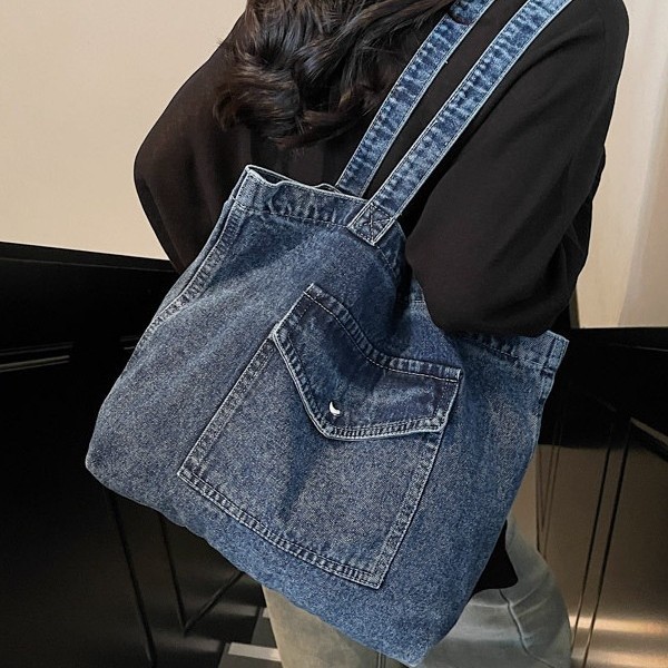 Single-shoulder bag, denim, laid-back style, casual Korean-style large bag, stylish and versatile, suitable for commuting all year round full figure