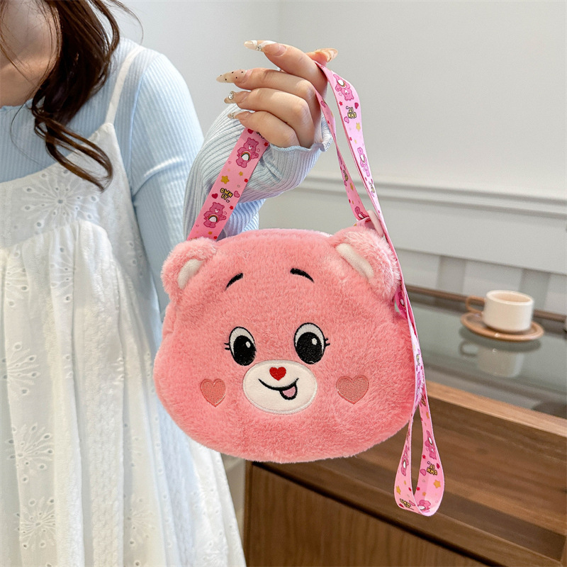 New cartoon rainbow heart bear crossbody bag claw machine doll exchange birthday gift plush toy manufacturer wholesale details Picture
