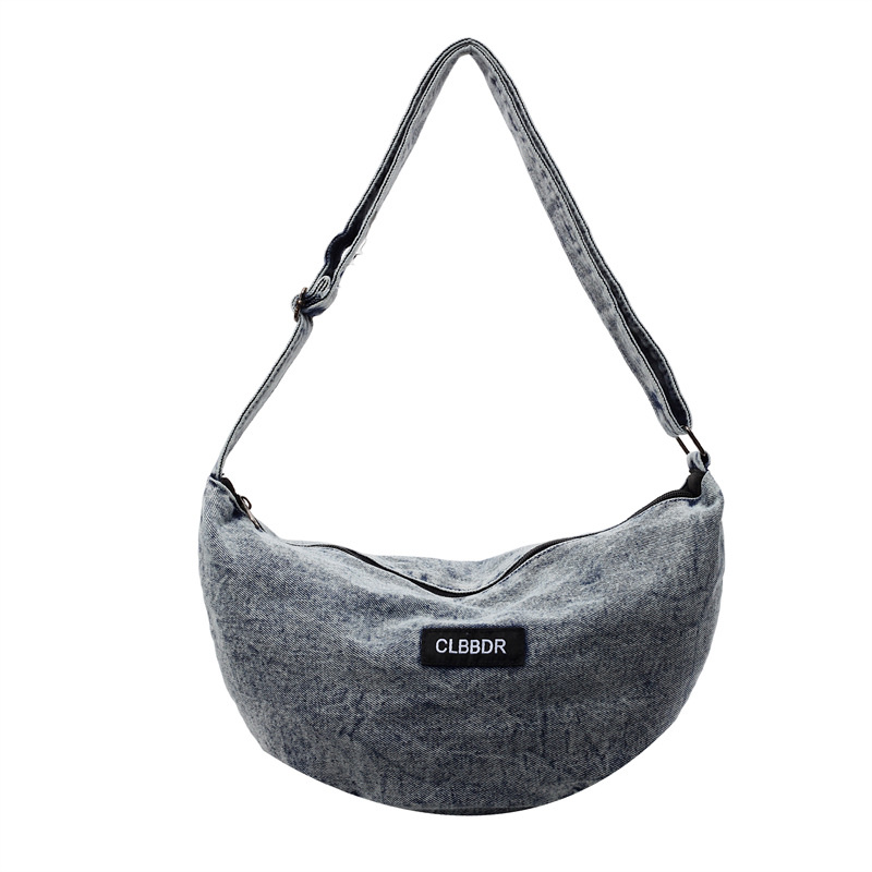 A new, fashionable and trendy single-shoulder crossbody bag with a solid color soft surface and large capacity, featuring a denim design Item Picture
