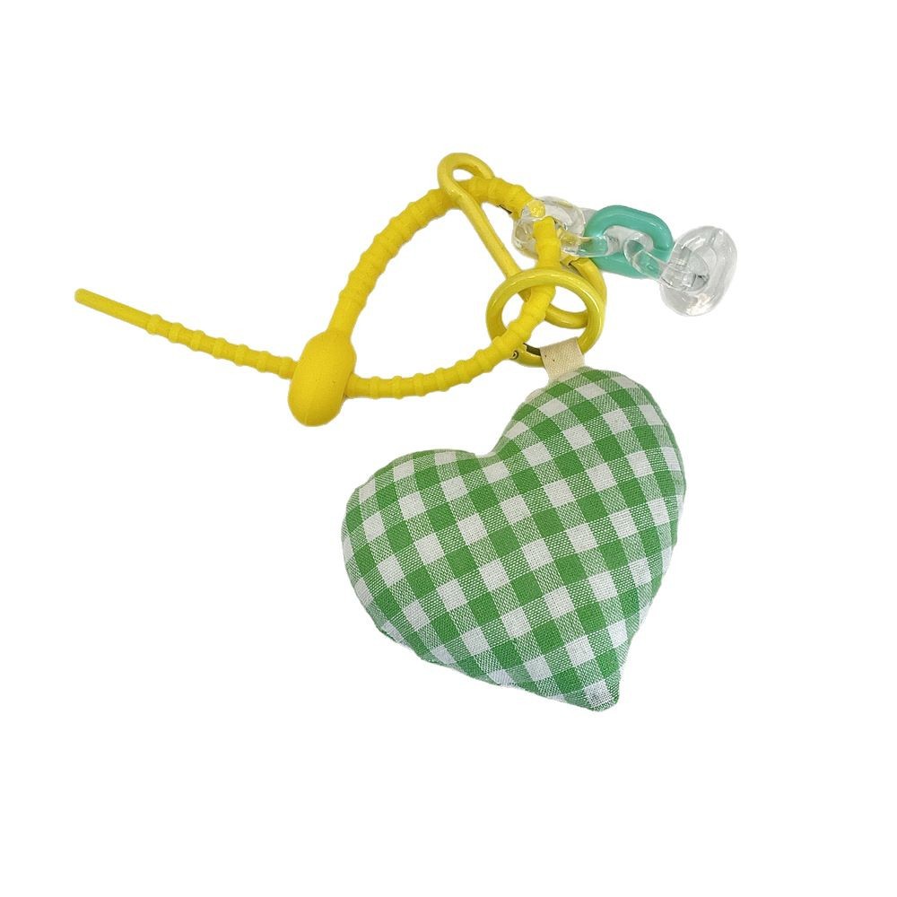 R5232 Cute fabric pendant for girls, pink checkered heart-shaped accessory pendant bag Pendant gift keychain for students Item Picture