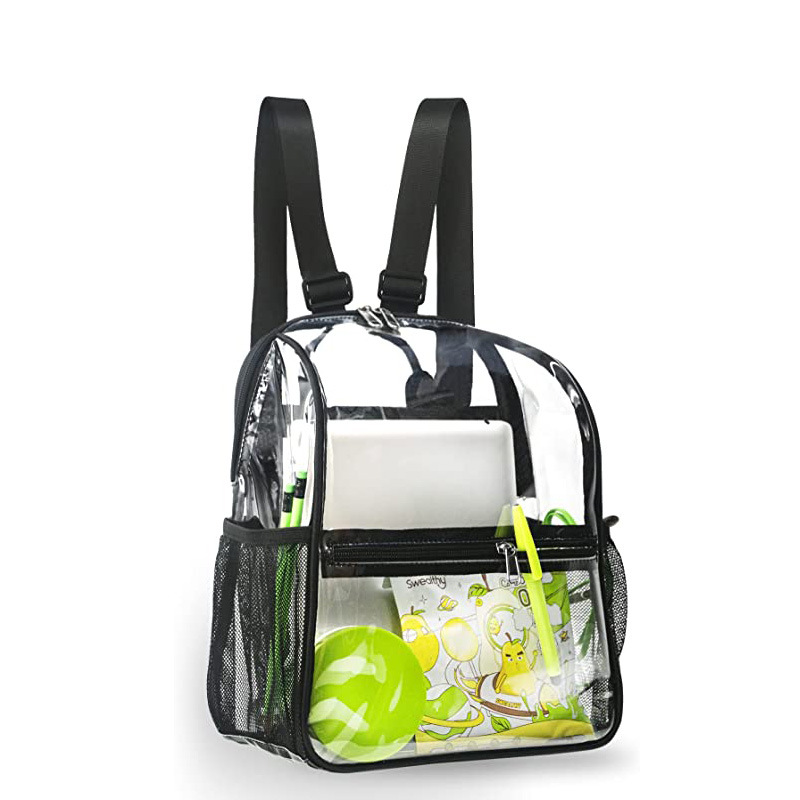 Cross-border transparent PVC transparent mesh pocket small backpack, outdoor travel sports storage bag, arc-shaped mini handbag details Picture
