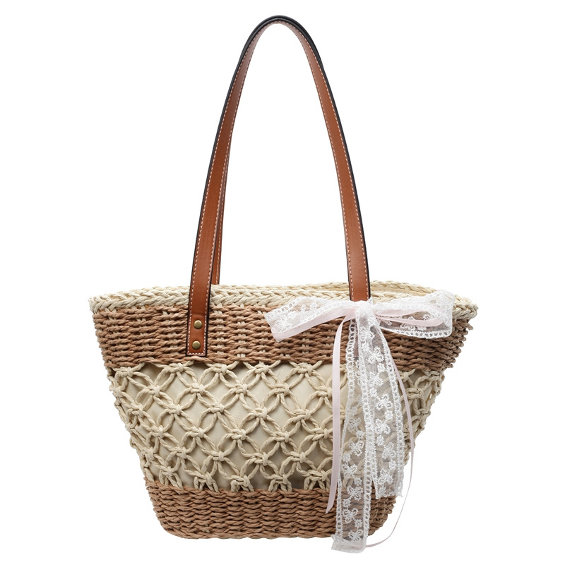 Cross-border laid-back style hand-held straw woven bag, female artistic forest-style woven large-capacity bag, casual hollowed-out tote bag Item Picture