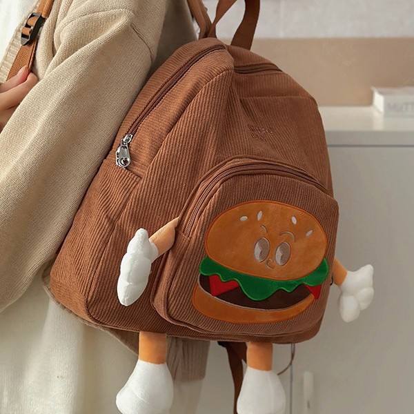 New cute backpack, hamburger doll backpack, large-capacity cartoon backpack, autumn and winter versatile hamburger student bag Specification drawing