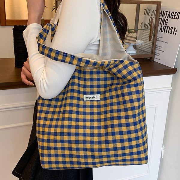 Korean style large-capacity underarm bag for women, 2025 new color-blocking checkered tote bag, make-up class single-shoulder bag details Picture