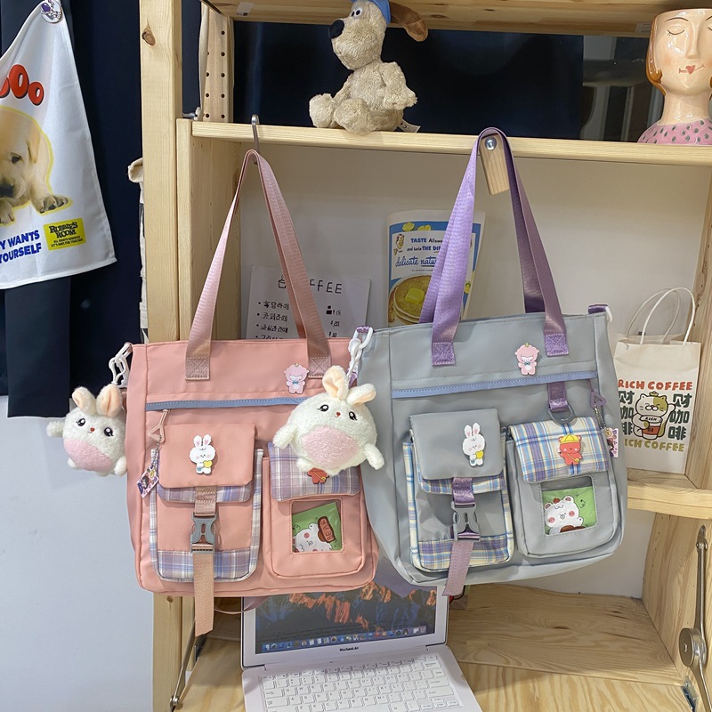 ins windsail cloth bag, girls' crossbody bag, large capacity, cute, primary school students' hand-held book bag for class make-up, single-shoulder bag full figure