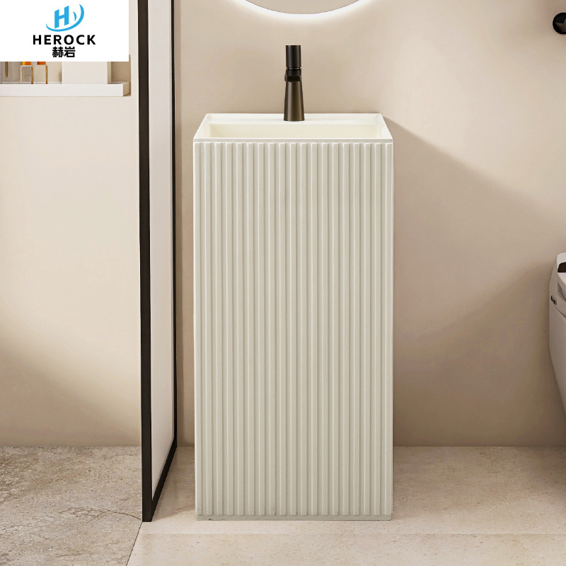 Artistic column basin, vertical washbasin, stone column washbasin, integrated balcony, outdoor floor washbasin full figure