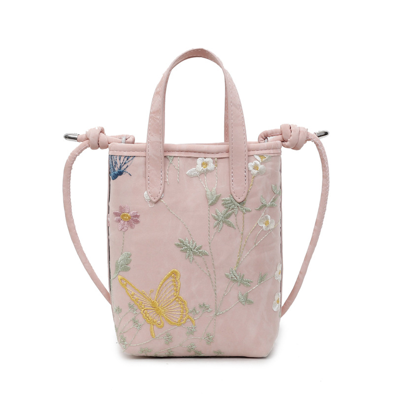 Versatile handbag, fashionable bucket bag, 2025 summer new style Chinese style crossbody bag, embroidered butterfly single-shoulder bag Item Picture