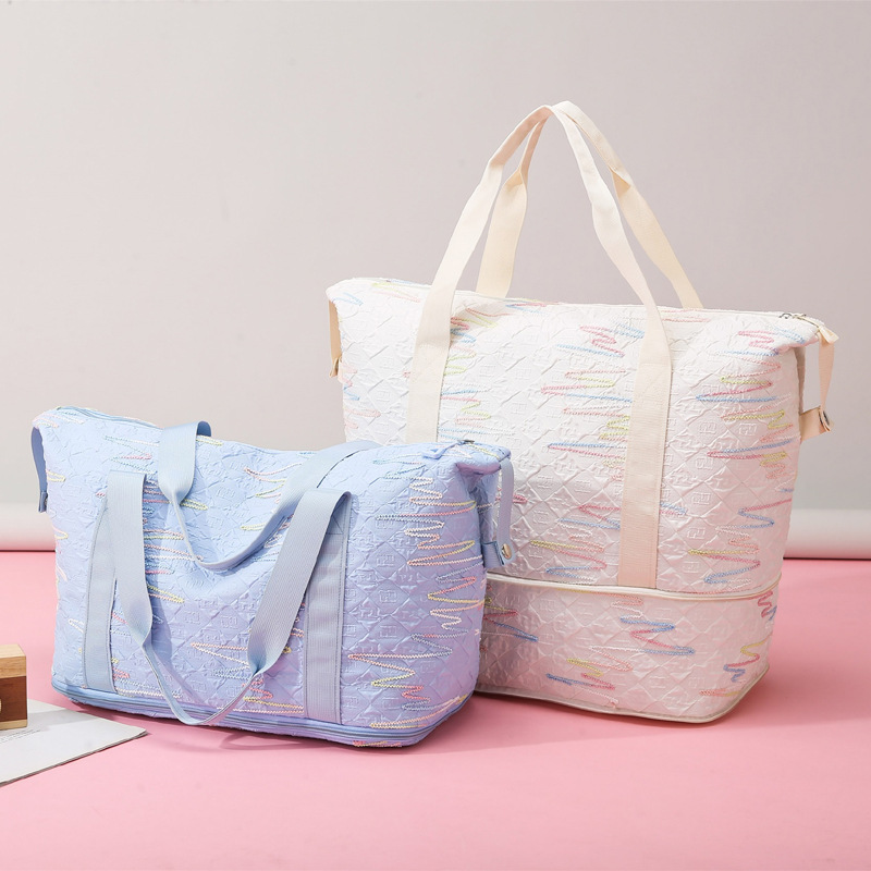 New cross-border travel bag, fashionable embroidered thread portable maternity bag, expandable dry and wet separation outdoor sports yoga bag full figure