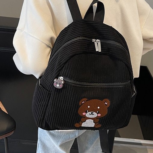 ins Versatile casual backpack, women's versatile artistic backpack, fresh and solid color Korean-style bear backpack Application Scenario