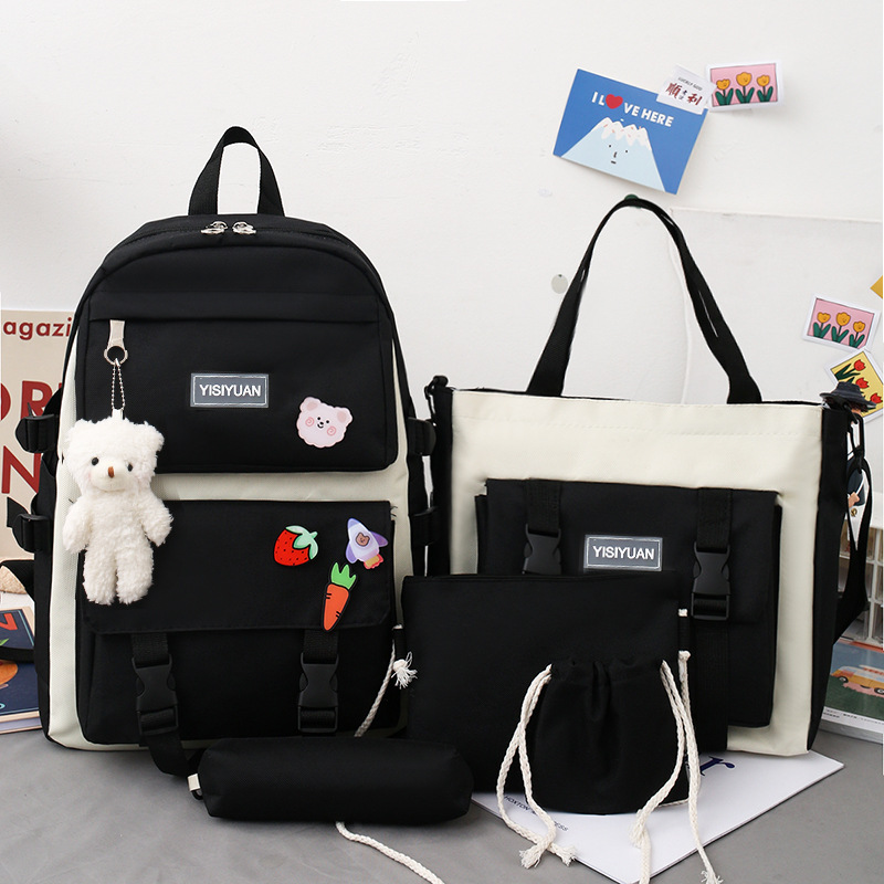 New minimalist backpack for girls, Korean version, large-capacity middle school schoolbag, five-piece set, multi-functional hand-held tutorial bag Application Scenario