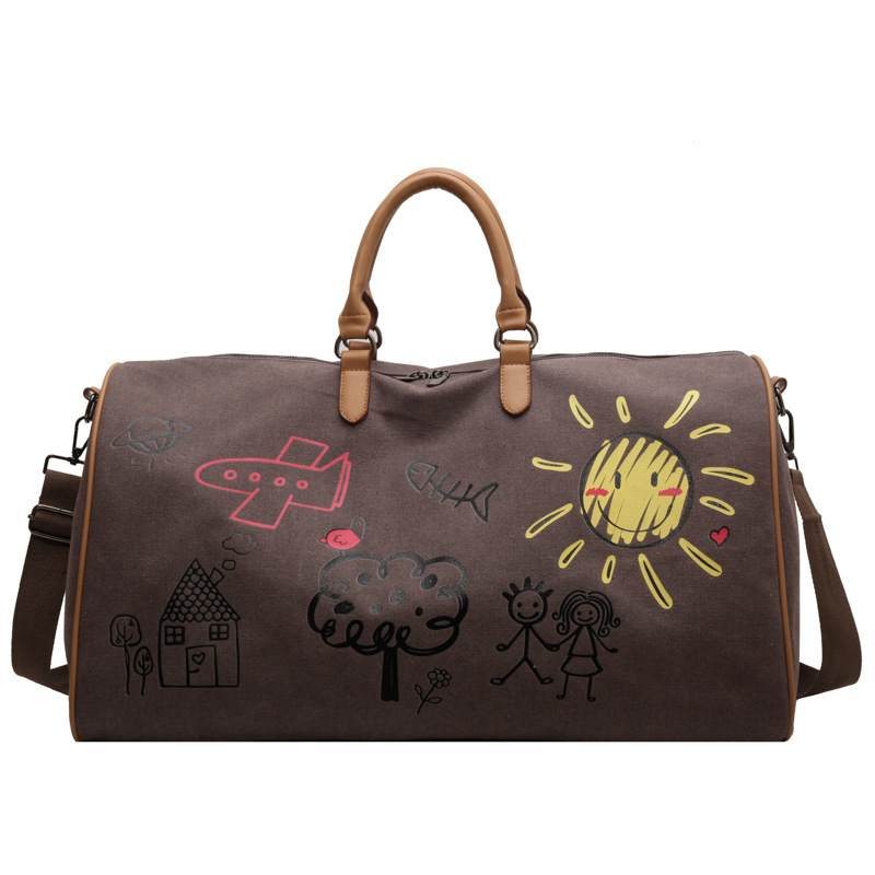 Cross-border neutral large-capacity travel bag, women's luggage bag, casual canvas single-shoulder crossbody travel bag, lightweight handbag Item Picture