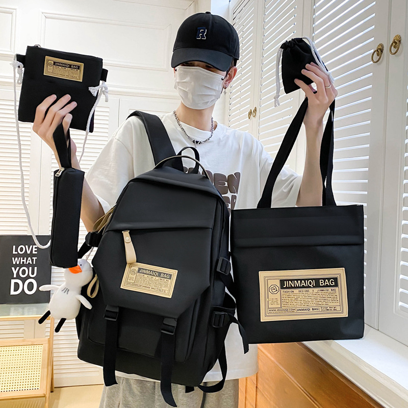 Wholesale of five-piece sets of fashionable, simple and large-capacity casual backpacks for boys, girls, junior high school, senior high school and college students details Picture