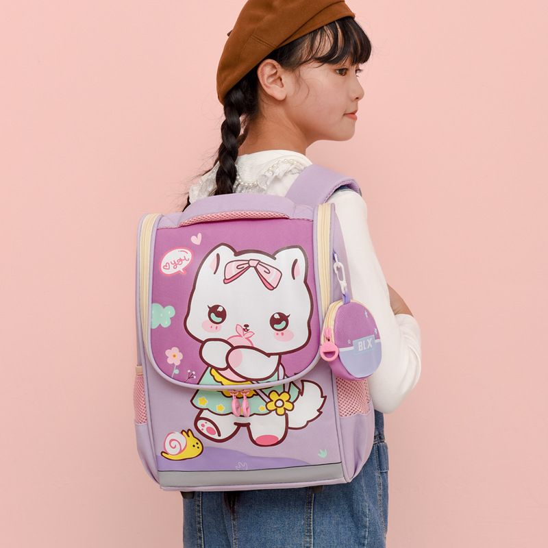 New schoolbag for primary school students from grades one, two to three and five, Korean-style cute cat multi-compartment lightweight backpack details Picture